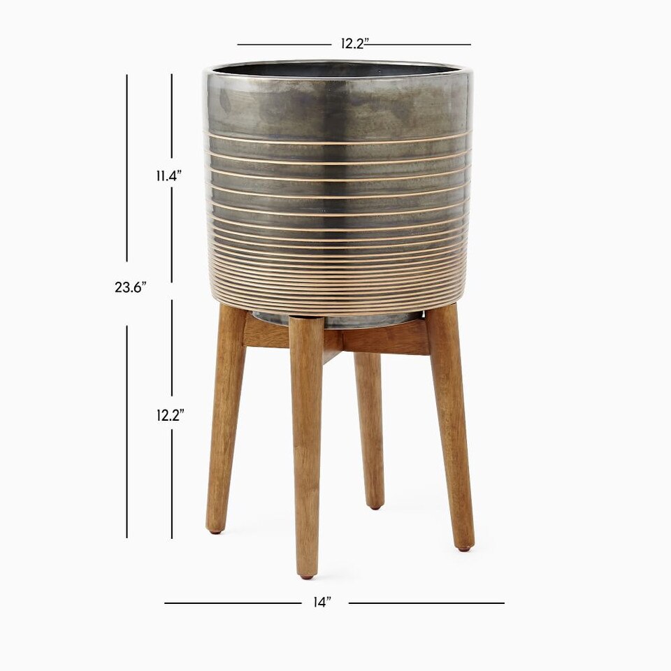 MidCentury Turned Wood Leg Planters Gold Stripe West Elm United